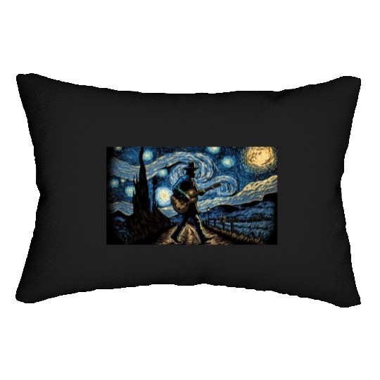 man walking with a guitar van gogh style Lumbar Pillows