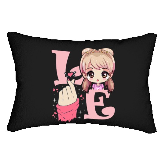 Love Saranghae Finger Heart Korean Anime Chibi Kpo Lumbar Pillows