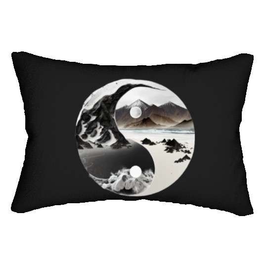 Ying Yang - mountains - beach Lumbar Pillows
