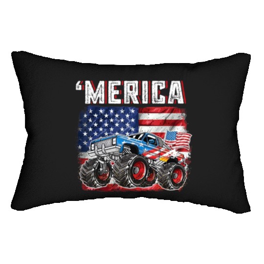 Monster Truck USA Merica Men Boys 4th of July Lumbar Pillows