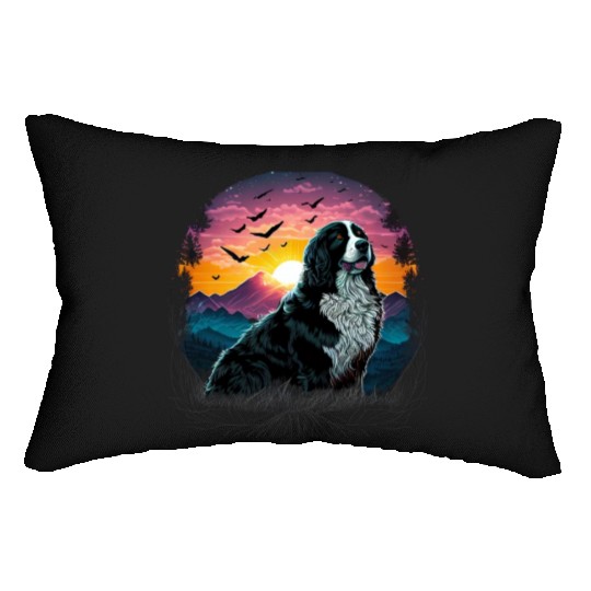 Bernese Mountain Dog with Mountain Sunrise view Lumbar Pillows