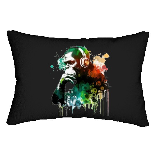 Banksy DJ Monkey Thinker Lumbar Pillows