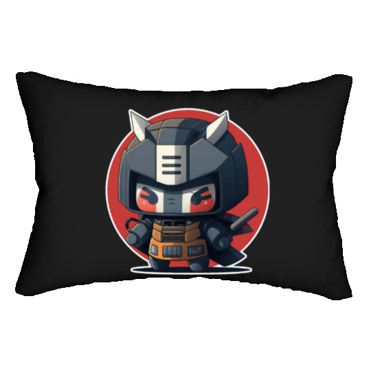 Ninja warrior mech robot kawaii illustration Lumbar Pillows