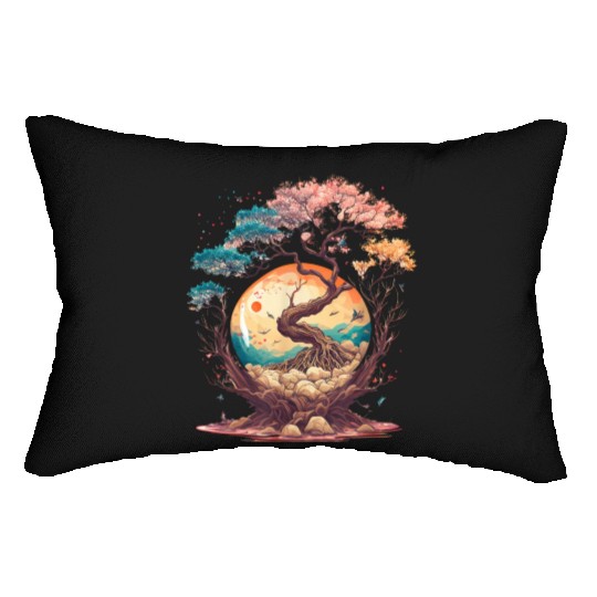 Japanese tree of life cherry blossom flowers Japan Lumbar Pillows