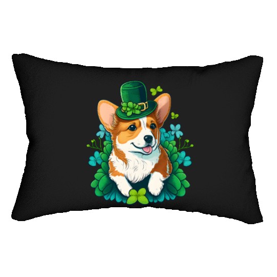 Funny Corgi Lover Shamrock Happy St Patricks Day Lumbar Pillows