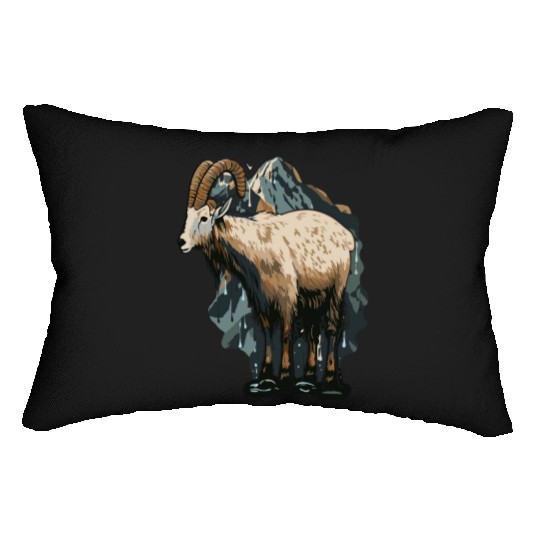 a mountain goat lives in the mountains Lumbar Pillows
