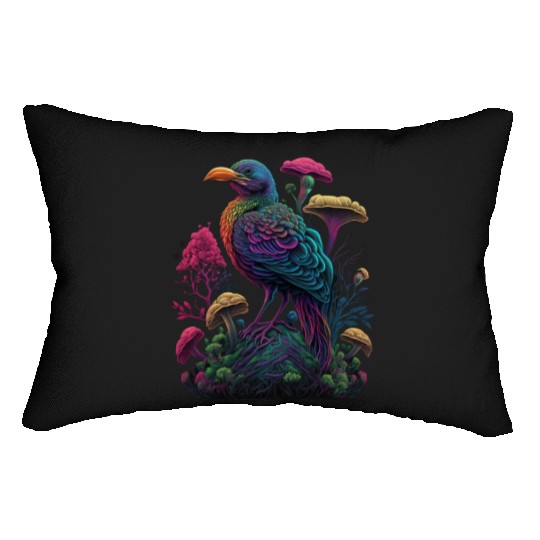 trippy patterns psychedelic Mushroom phoenix bird Lumbar Pillows