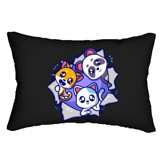cute animal cartoon icon illustration Lumbar Pillows