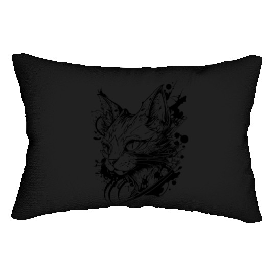 Space Cat In Vintage Tattoo Style Lumbar Pillows