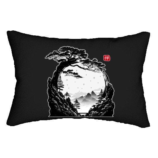 Japanese Zen Circle Landscape Buddhism Bonsai Tree Lumbar Pillows