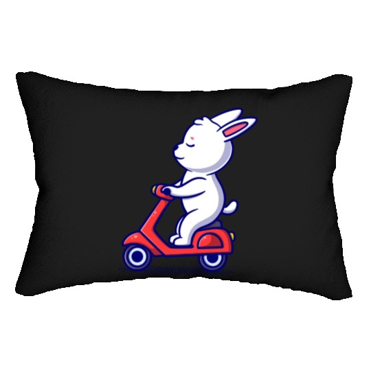Cute bunny riding scooter icon illustration Lumbar Pillows
