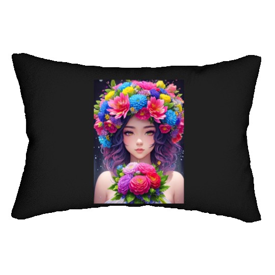 Spring Girl with a bouqet of flowers garland #5 Lumbar Pillows