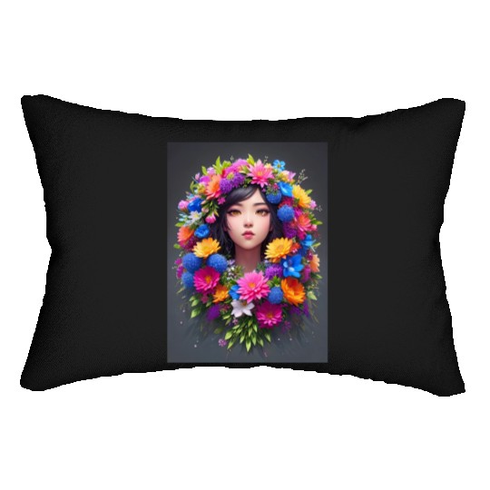 Spring Girl with a bouqet of flowers garland #14 Lumbar Pillows