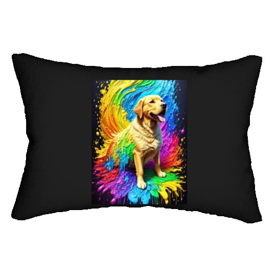 Labrador Retriever with rainbow splashes of colors Lumbar Pillows