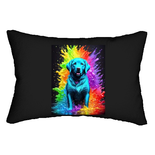 Labrador Retriever with rainbow splashes of colors Lumbar Pillows