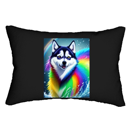 Husky dog with rainbow splashes of colors Lumbar Pillows