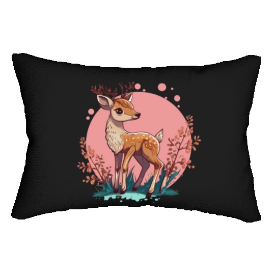 Cute Cottagecore Deer Cute Floral Woodland Animal Lumbar Pillows