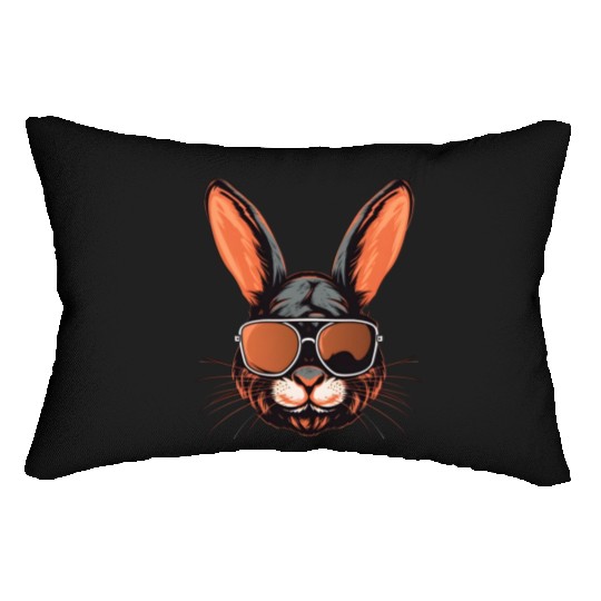 Bunny Face With Sunglasses Easter Day For Boys Men Lumbar Pillows