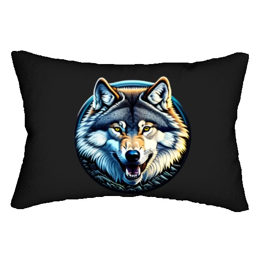A fierce wolf howling at the moon Lumbar Pillows