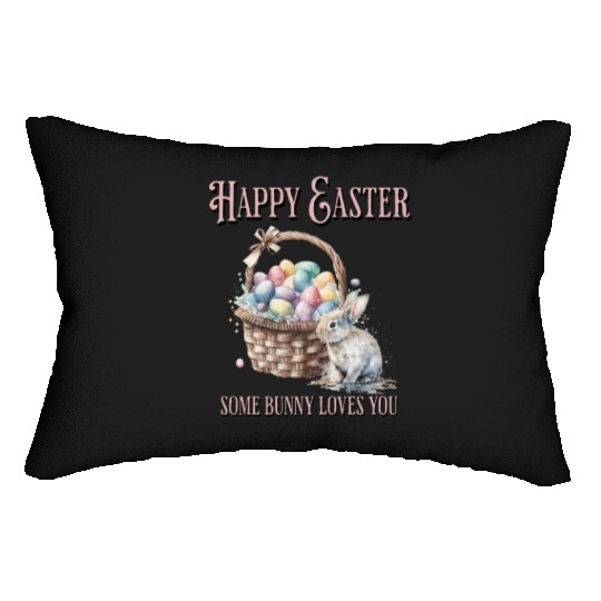 Happy Easter Bunny Colorful watercolor Easter Egg Lumbar Pillows