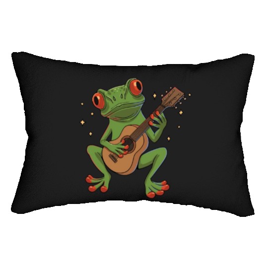 Red Eyed Frog playing Guitar Design for a Guitar Lumbar Pillows