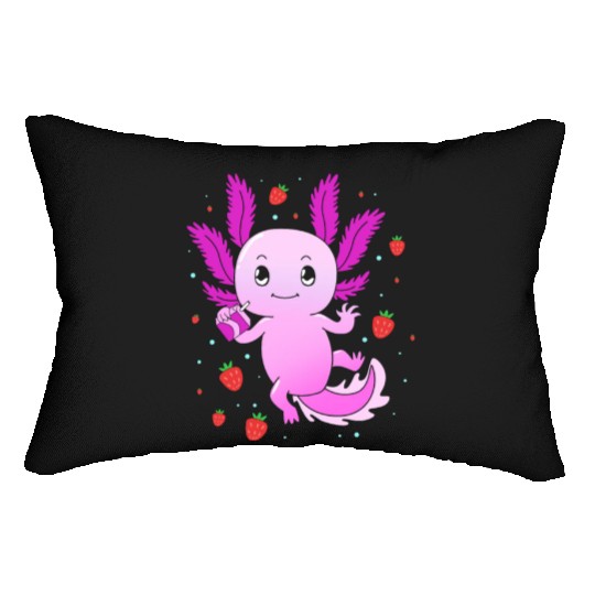 Pastel Gothic Aesthetic Axolotl Strawberry Milk Lumbar Pillows