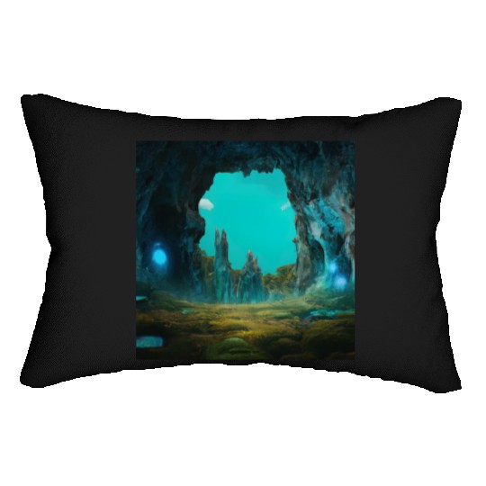 Bioluminescent Underground Landscapes Lumbar Pillows