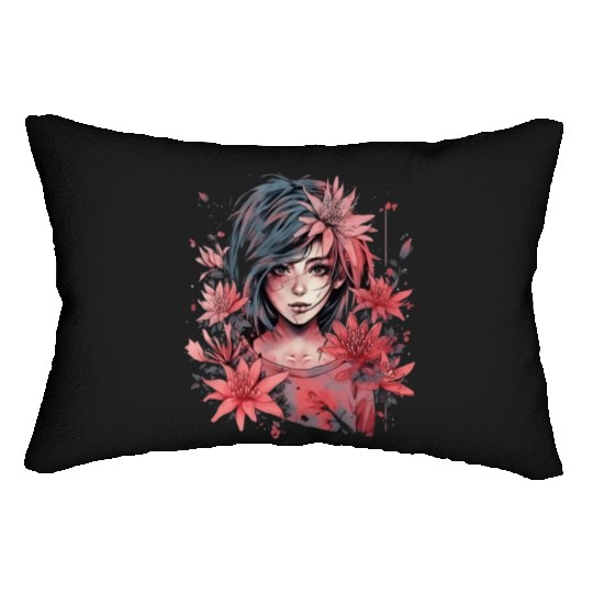Japanese Spider Lily Soft Anime Aesthetic Flower Lumbar Pillows