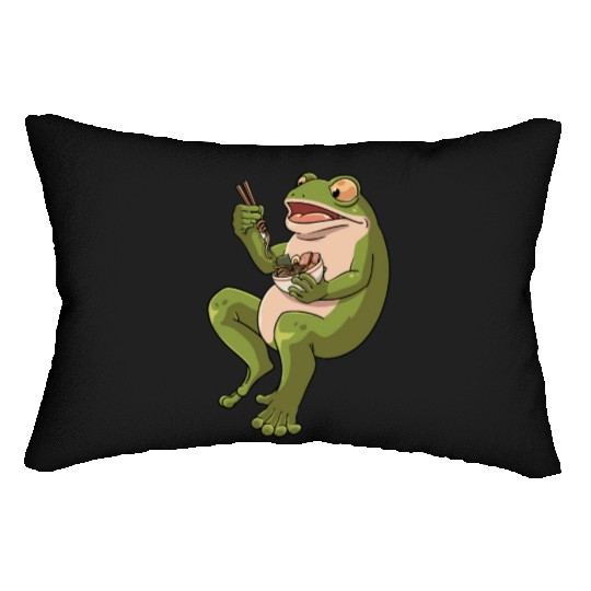 Toad Frog eating Ramen Soup Design for a Frog Lumbar Pillows