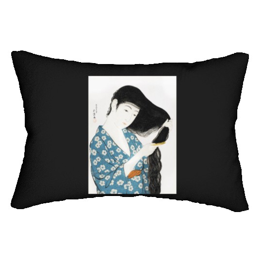 Japanese Woman Kimono Hair Ukiyoe art Lumbar Pillows
