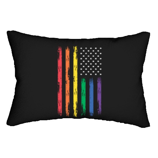 LGBTQ Patriotic Rainbow US Flag Lumbar Pillows