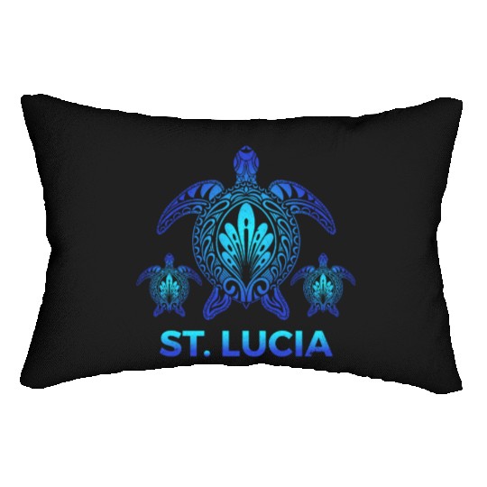 Vintage St. Lucia Ocean Blue Sea Turtle Souvenirs Lumbar Pillows