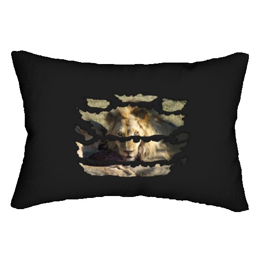 Ripped Wildlife Lion Stare Lumbar Pillows