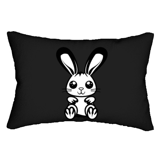 Adorable 2D Easter Bunny with a Bold Black Outline Lumbar Pillows