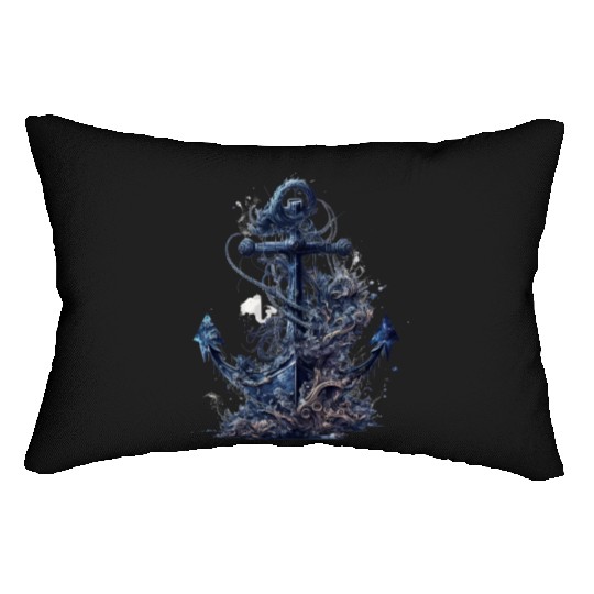 navy sailing anchor Lumbar Pillows