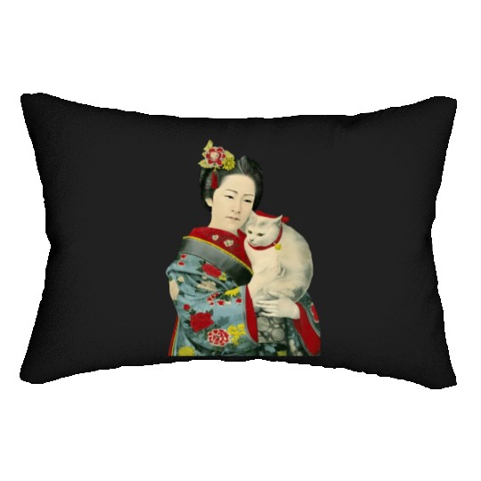 Geisha Cat Kimono Japanese Vintage Art Lumbar Pillows