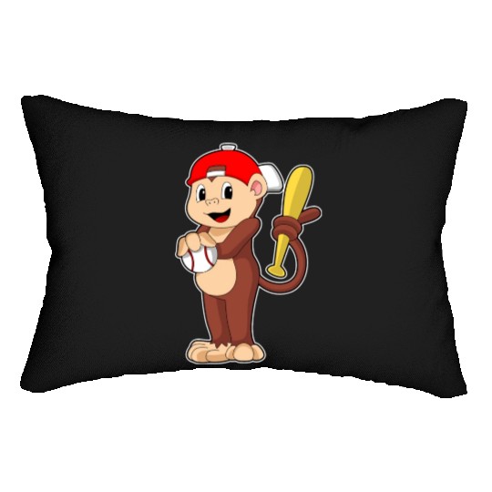 Monkey At Baseball With Baseball Bat Lumbar Pillows