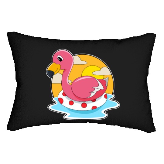 Flamingo At Swimming With Lifebuoy Lumbar Pillows