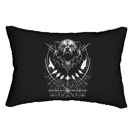 Grizzly bear Vegvisir runes compass Germanic Tribe Lumbar Pillows