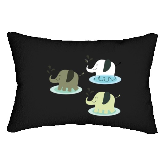 Three elephants spraying water Lumbar Pillows