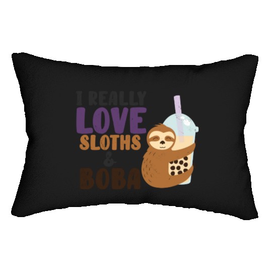 Cute Lazy Sloth Boba Tea Sweet Bubble Tea Lumbar Pillows