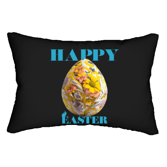Happy Easter Egg Design with Floral Elements Lumbar Pillows