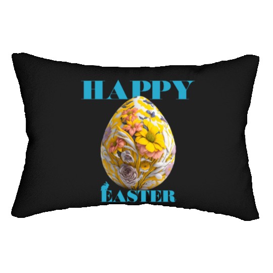 Happy Easter Egg Design with Floral Elements Lumbar Pillows