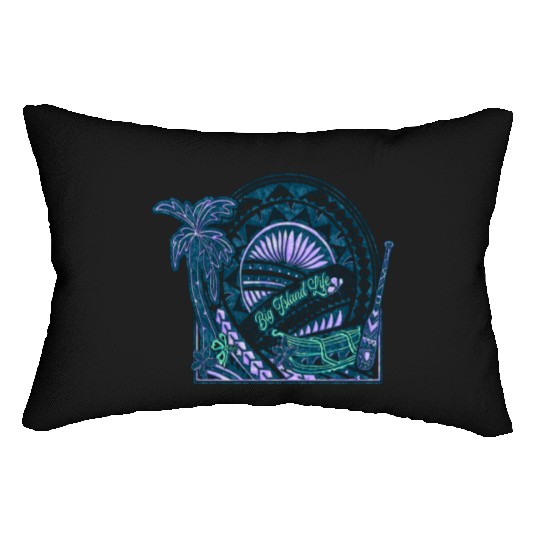 Big Island Outrigger Canoe Teal Tribal Lumbar Pillows
