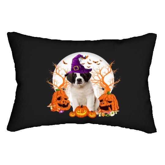 Dog Halloween Saint Bernard Dog Jack O Lantern Lumbar Pillows