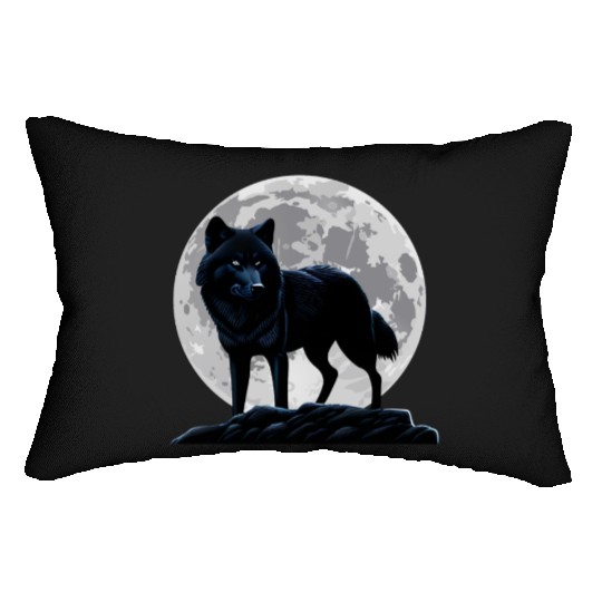 Wolf howling at the moon graphic Lumbar Pillows
