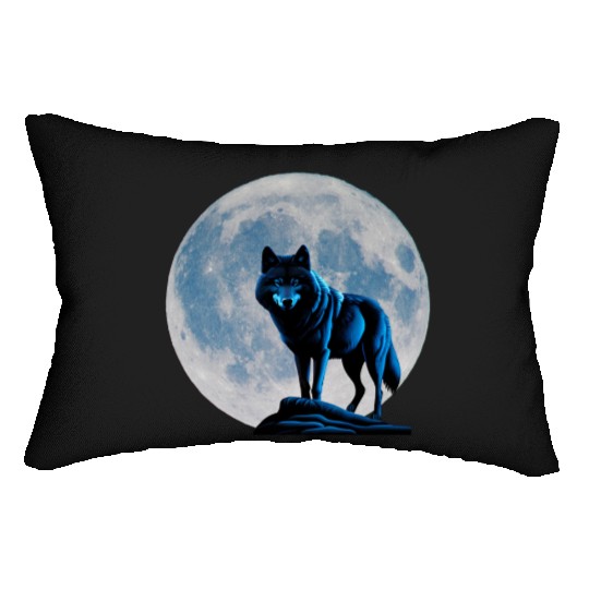Wolf howling at the moon graphic Lumbar Pillows
