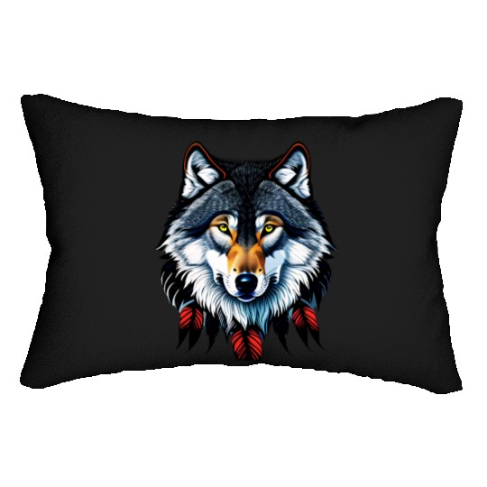 Wolf howling at the moon graphic Lumbar Pillows
