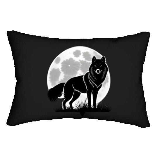 Wolf howling at the moon graphic Lumbar Pillows