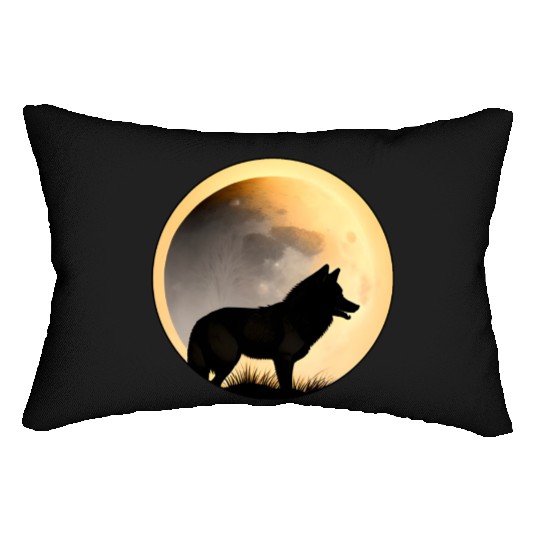 Wolf howling at the moon graphic Lumbar Pillows